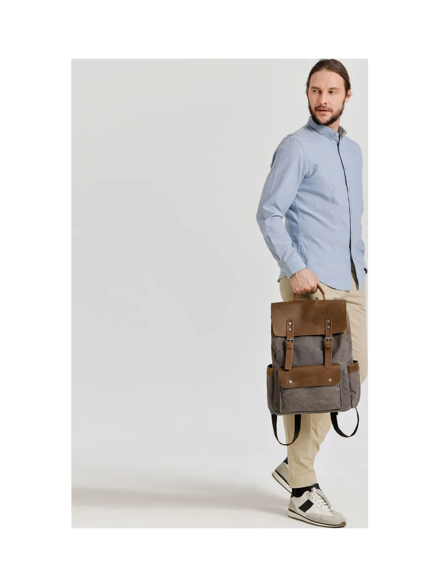ED - Sac à dos en cuir véritable et toile enduite - Bleu 53