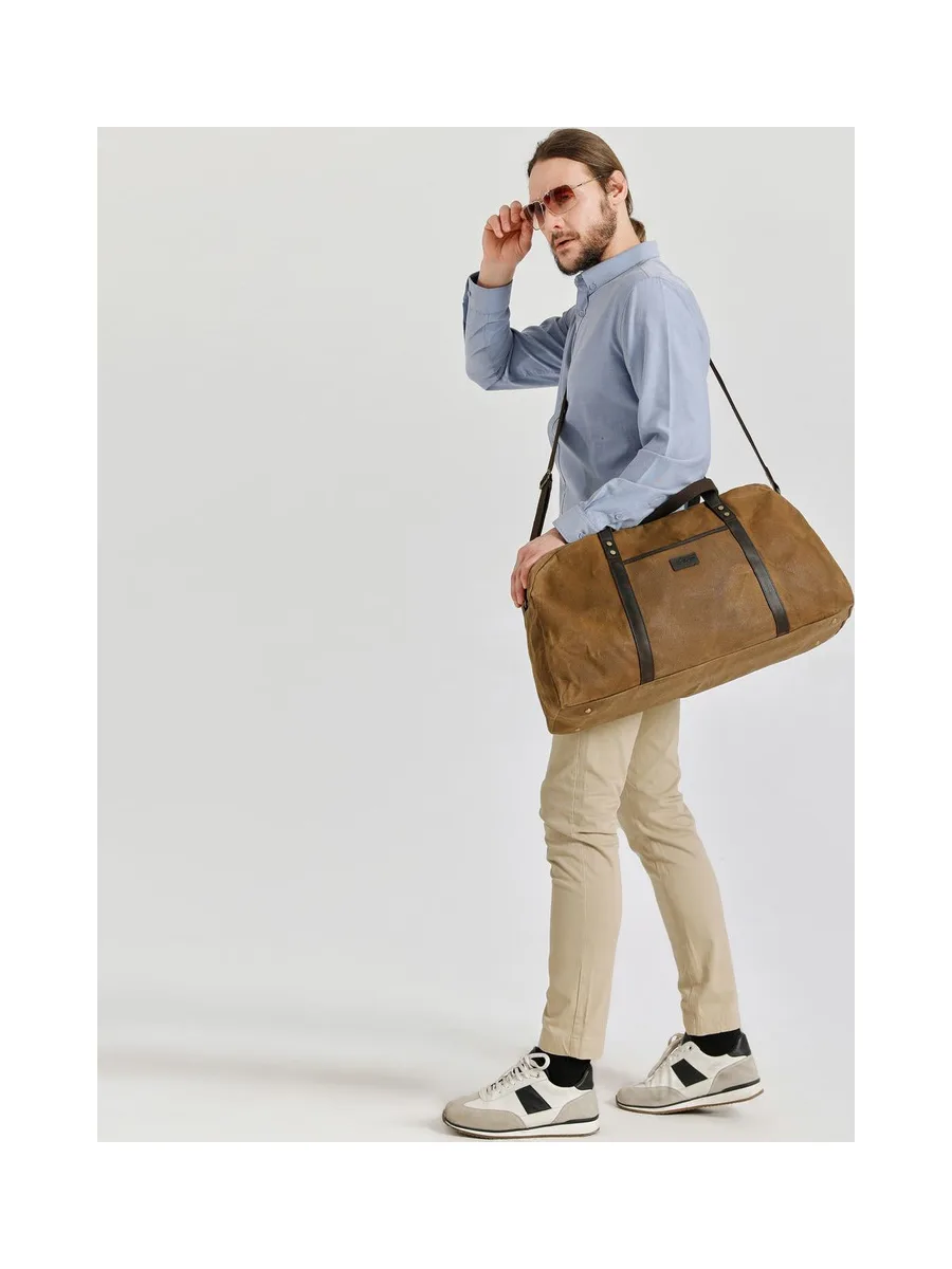 BOB - Sac de voyage en cuir véritable et toile enduite - Bleu 16
