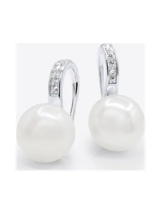 Boucles d'Oreilles Véritables Perles d'Eau Douce Bouton 9-10 mm — Argent 925 Millièmes 1