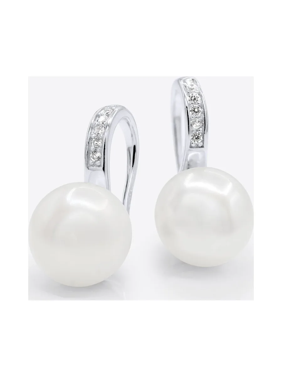 Boucles d'Oreilles Véritables Perles d'Eau Douce Bouton 9-10 mm — Argent 925 Millièmes 1