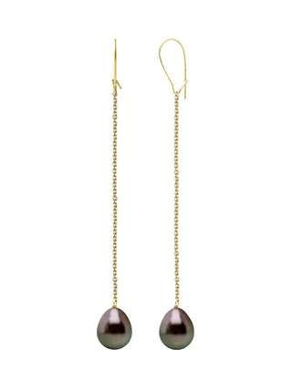 Boucles d'Oreilles Véritables Perles de Tahiti Poires 10-11 mm — Or Jaune 375 Millièmes 1