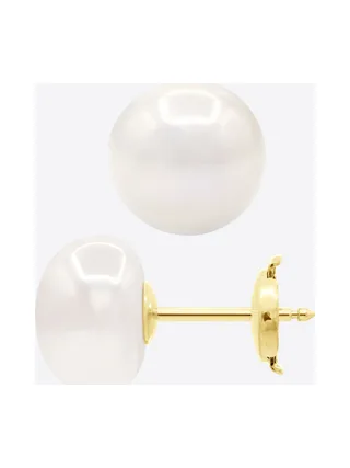 Boucles d'Oreilles Véritables Perles d'Eau Douce Bouton 10-11 mm — Or Jaune 375 Millièmes 5
