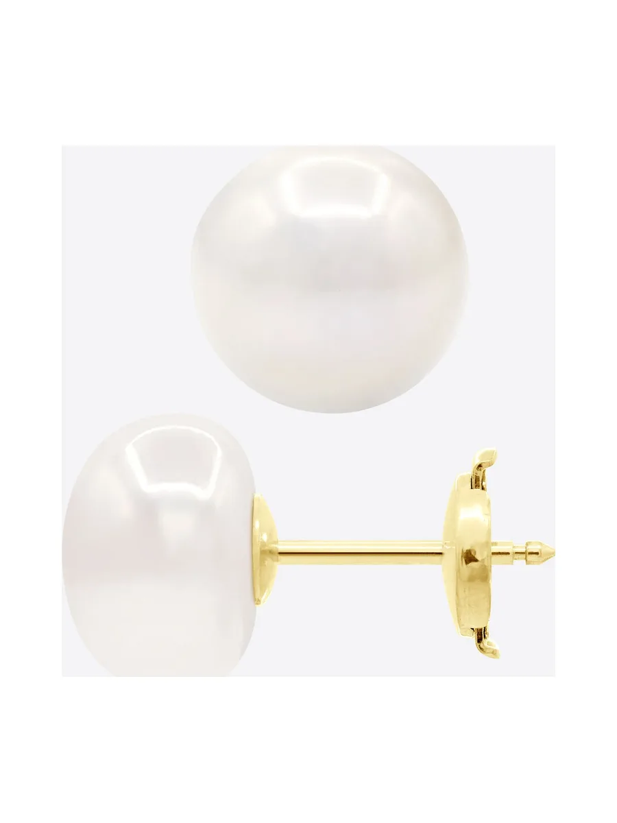 Boucles d'Oreilles Véritables Perles d'Eau Douce Bouton 10-11 mm — Or Jaune 375 Millièmes 5