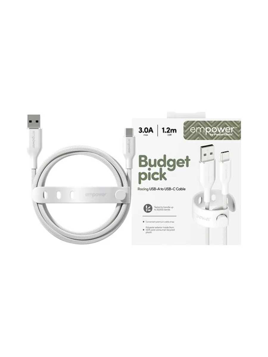 PanzerGlass empower™ by ® Racing 60W USB-A to USB-C Cable | USB 2.0 | 1.2M | Silver White USB cable 2