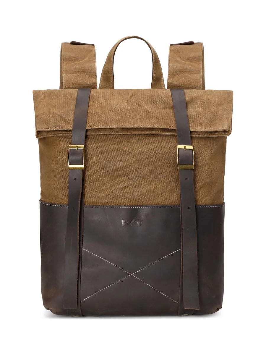 NES - Sac à dos en cuir véritable et toile enduite - Bleu 41