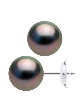 Boucles d'Oreilles Véritables Perles de Tahiti Rondes 9-10 mm — Or Blanc 375 Millièmes 3