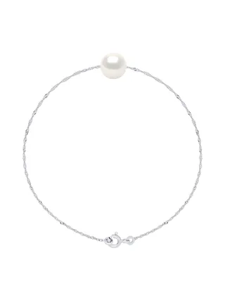 Bracelet Maille Singapour Perle d'Eau Douce Traversante 9-10 mm — Argent 925 Millièmes Rhodié 1