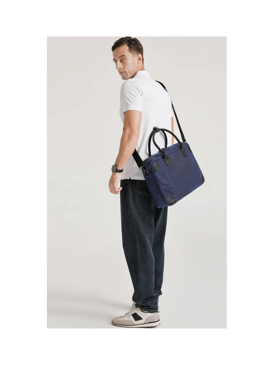 YANN - Sacoche en cuir véritable et toile enduite - Bleu 40