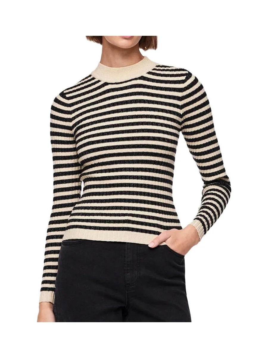 Pull Noir/Beige Brillant Femme Pieces Crista 2