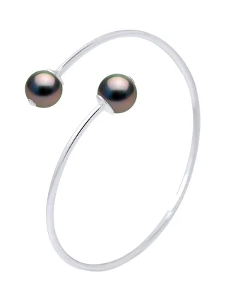 Bracelet Jonc Véritables Perles de Tahiti Rondes 9-10 mm — Argent 925 Millièmes — 20 cm 1