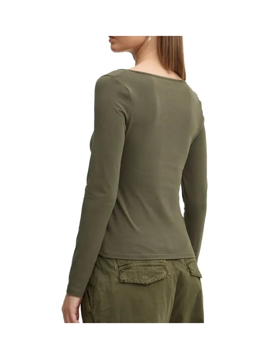 T-shirt Manches Longues Vert Femme Tommy Hilfiger Slim Metallic 2
