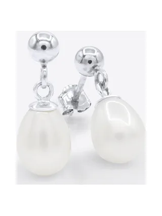 Boucles d'Oreilles Véritables Perles d'Eau Douce Poires 7-8 mm — Or Blanc 375 Millièmes 1
