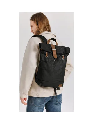 STAN - Sac à dos en cuir véritable et toile enduite - Bleu 29