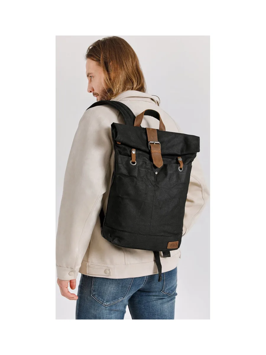 STAN - Sac à dos en cuir véritable et toile enduite - Bleu 61