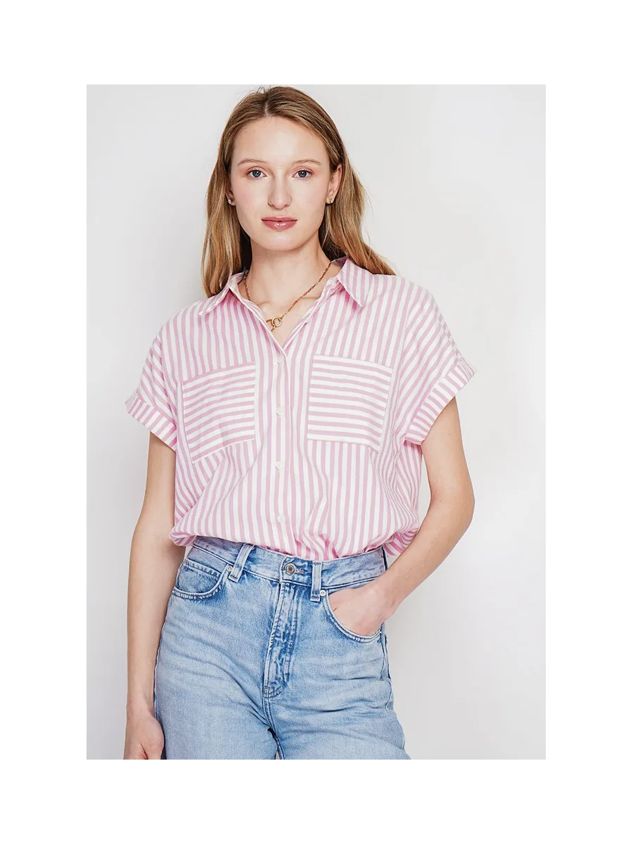 Chemise boutonnée devant à manche court à rayure 16