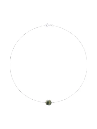 Collier Maille Forçat Véritable Perle de Tahiti Cerclée 10-11 mm — Or Blanc 750 Millièmes — 42 cm 2