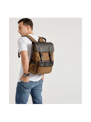 ED - Sac à dos en cuir véritable et toile enduite - Bleu 16