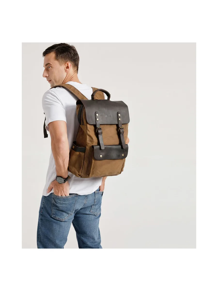 ED - Sac à dos en cuir véritable et toile enduite - Bleu 48