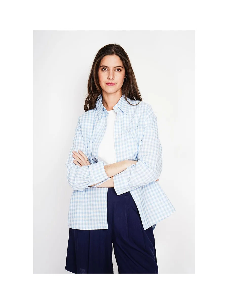 Chemise longue coupe oversize Poche poitrine à manches longues à carreaux 3