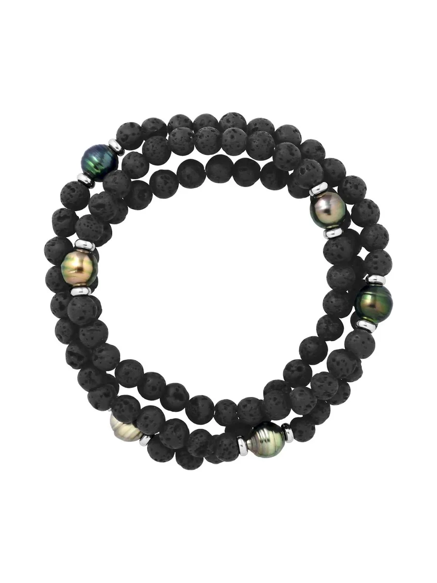 Bracelet Véritables Perles de Tahiti Cerclées 8-9 mm — Argent 925 Millièmes — 60 cm — Homme 1
