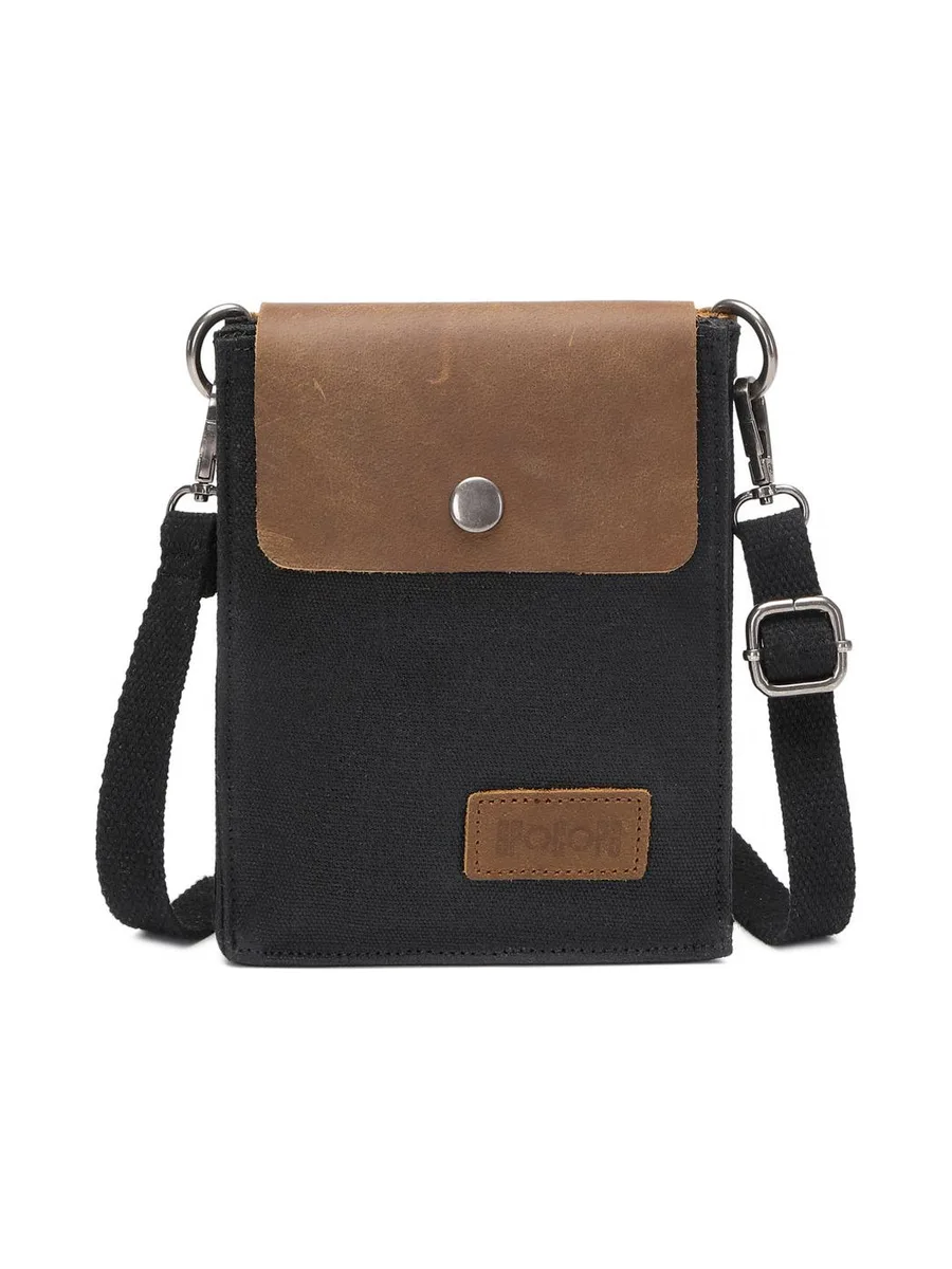 VAL - Pochette bandoulière en cuir véritable et toile enduite - Bleu 57