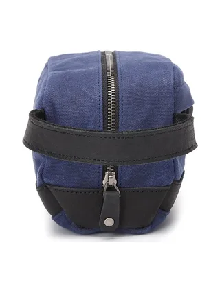TONY - Trousse de toilette en cuir véritable et toile enduite - Bleu 3