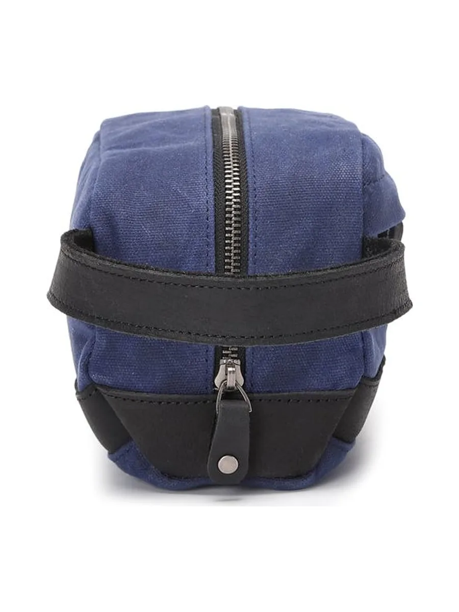 TONY - Trousse de toilette en cuir véritable et toile enduite - Bleu 35