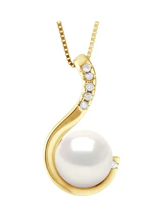 Collier Véritable Perle d'Eau Douce Ronde 9-10 mm Diamants 0.02 ct — Or Jaune 375 Millièmes — 42 cm 1