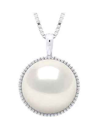 Pendentif Bélière Véritable Perle de Culture d'Eau Douce Bouton 10-11 mm — Or Blanc 375 Millièmes 1