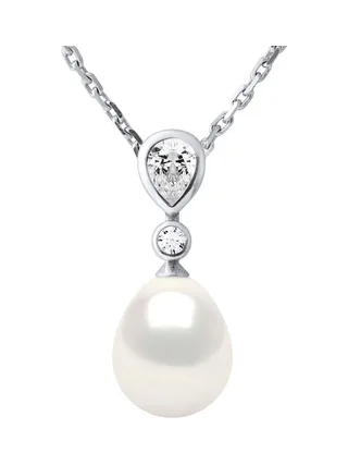 Collier Maille Forçat Véritable Perle d'Eau Douce Poire 8-9 mm — Argent 925 Millièmes Rhodié — 42 cm 1