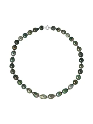 Collier Véritables Perles de Tahiti Cerclées 9-10 mm — Or Blanc 375 Millièmes — 42 cm 1