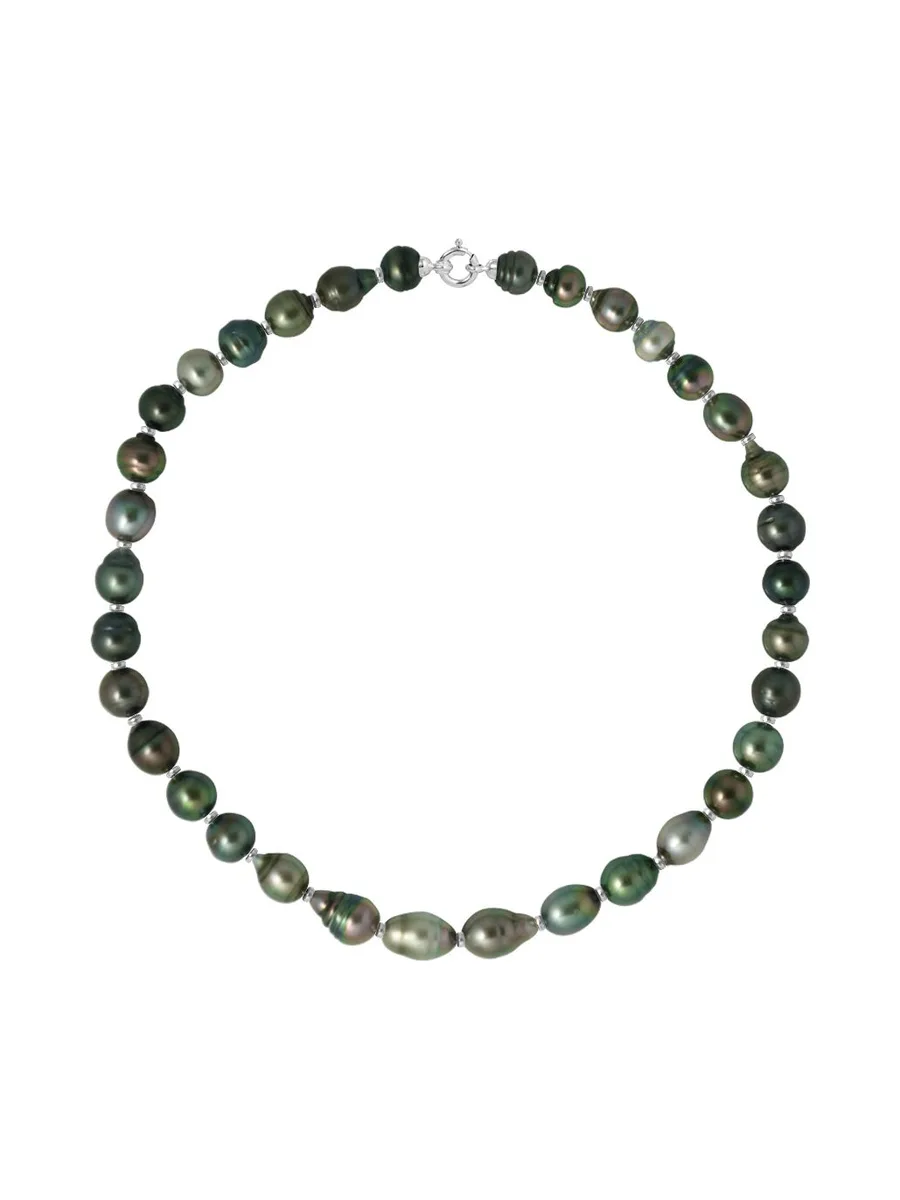 Collier Véritables Perles de Tahiti Cerclées 9-10 mm — Or Blanc 375 Millièmes — 42 cm 1