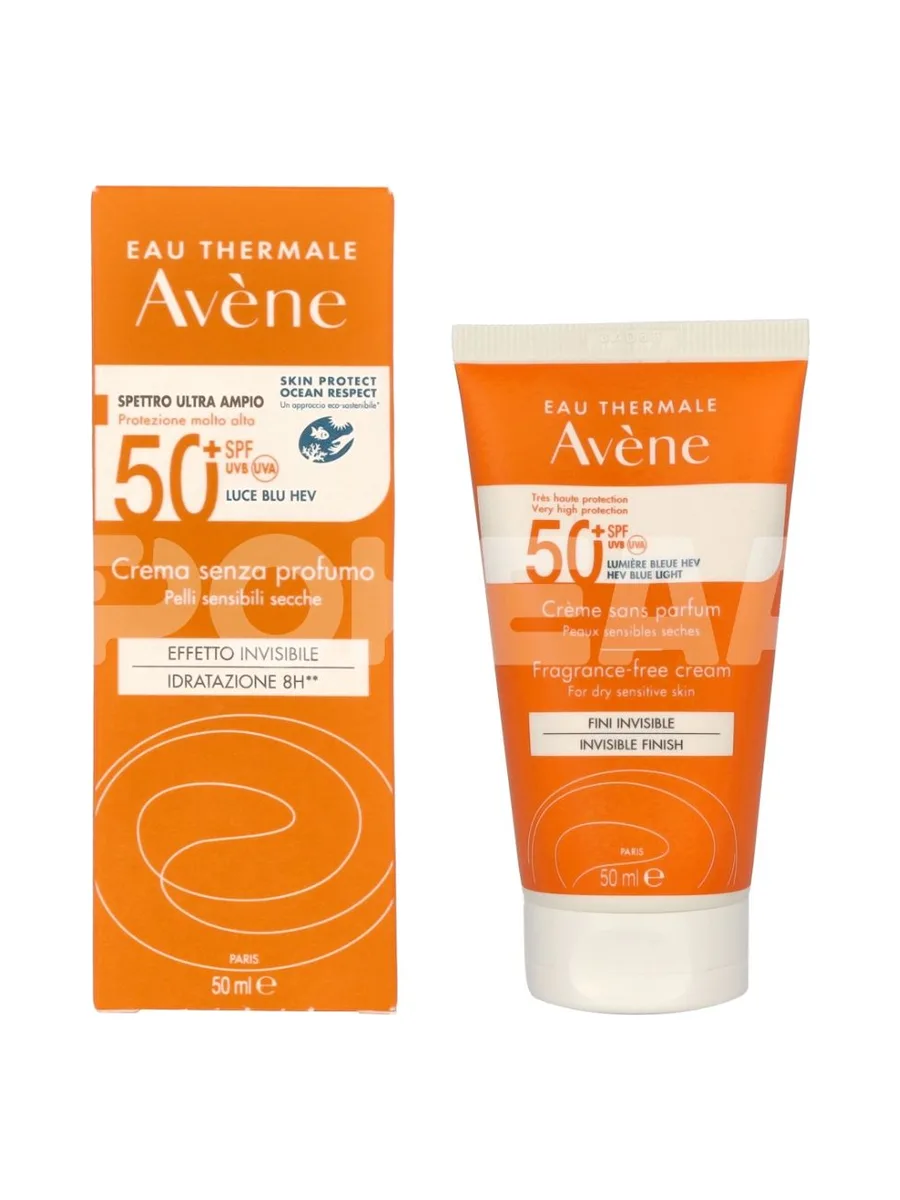 Avene High Protection Unscented Cream SPF50+ 50ml - For Dry Sensitive Skin 1