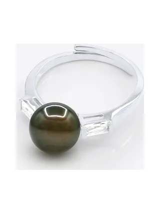 Bague Jonc Véritable Perle de Tahiti Ronde 8-9 mm — Argent 925 Millièmes Rhodié 1