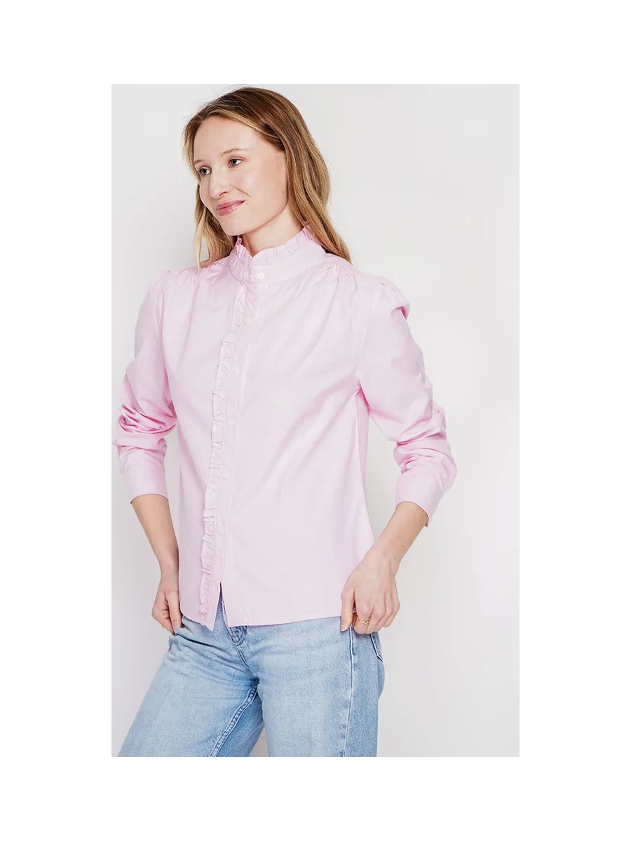 Chemise col montant rayée à manches longues boutonnée devant 13