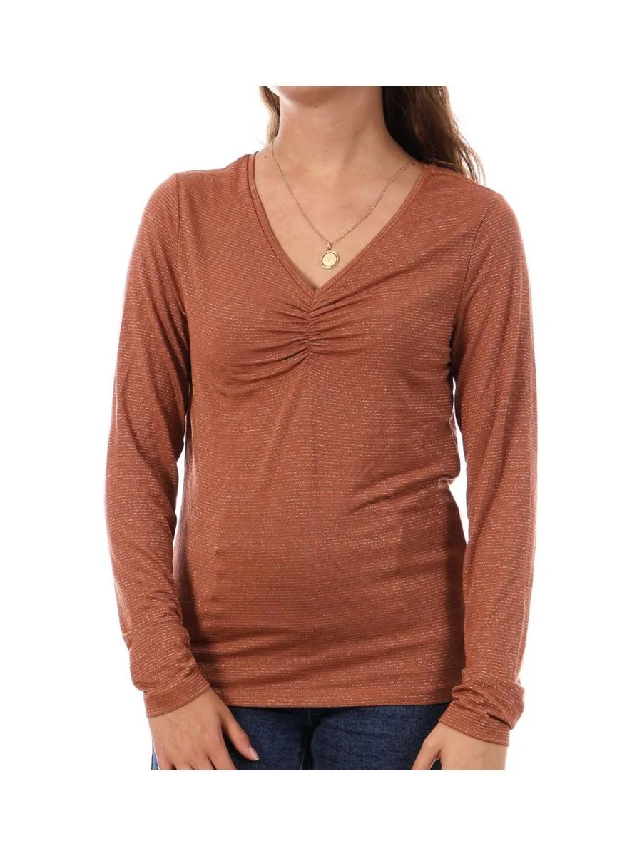T-shirt Marron à rayures Femme Pieces Tamara 2