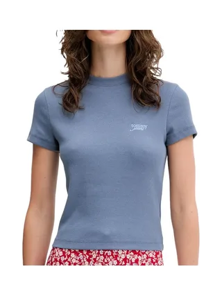 T-Shirt Bleu Foncé Femme Tommy Hilfiger Script 1