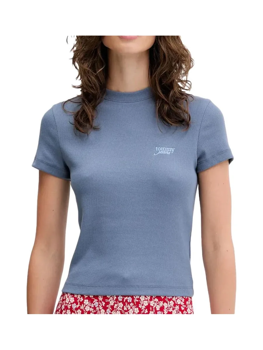 T-Shirt Bleu Foncé Femme Tommy Hilfiger Script 2
