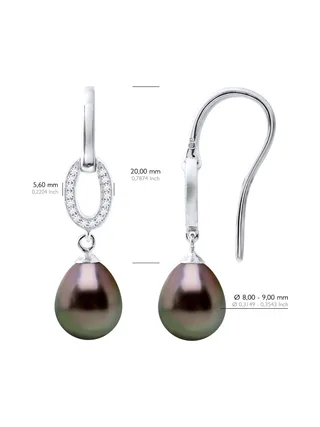 Boucles d'Oreilles Véritables Perles de Tahiti Poires 8-9 mm — Argent 925 Millièmes 2