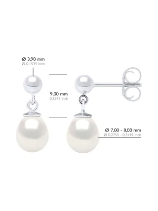 Boucles d'Oreilles Véritables Perles d'Eau Douce Poires 7-8 mm — Or Blanc 375 Millièmes 2