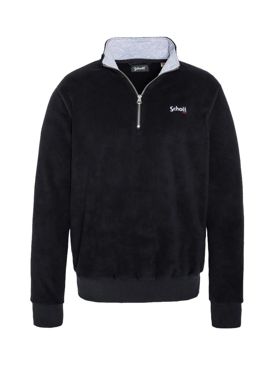 Sweat Polaire Noir Homme Schott Half Zipped 2