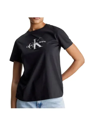 T-shirt Noir Femme Calvin Klein Jeans Diffused 1