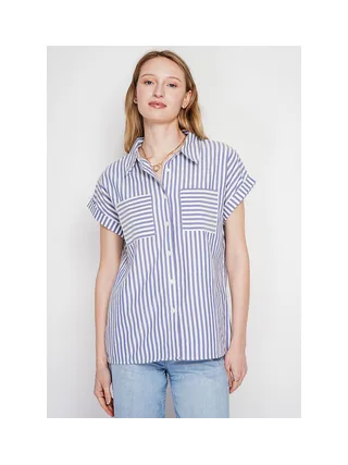 Chemise boutonnée devant à manche court à rayure 4