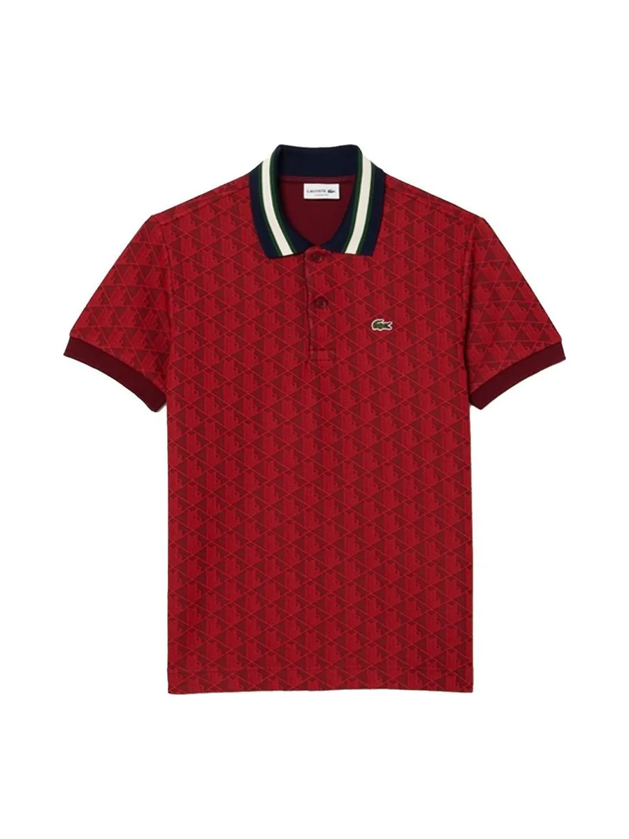 Polo Rouge Homme Lacoste Classic Monogram Jacquard 2