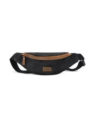 FLO - Sac banane en cuir véritable et toile enduite - Bleu 25