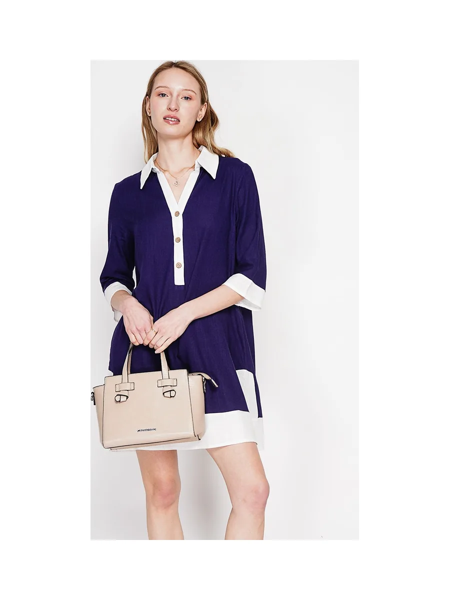 Robe chemise bi-couleur designer boutonnée devant à manche 3/4 5
