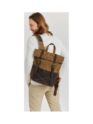 NES - Sac à dos en cuir véritable et toile enduite - Bleu 13