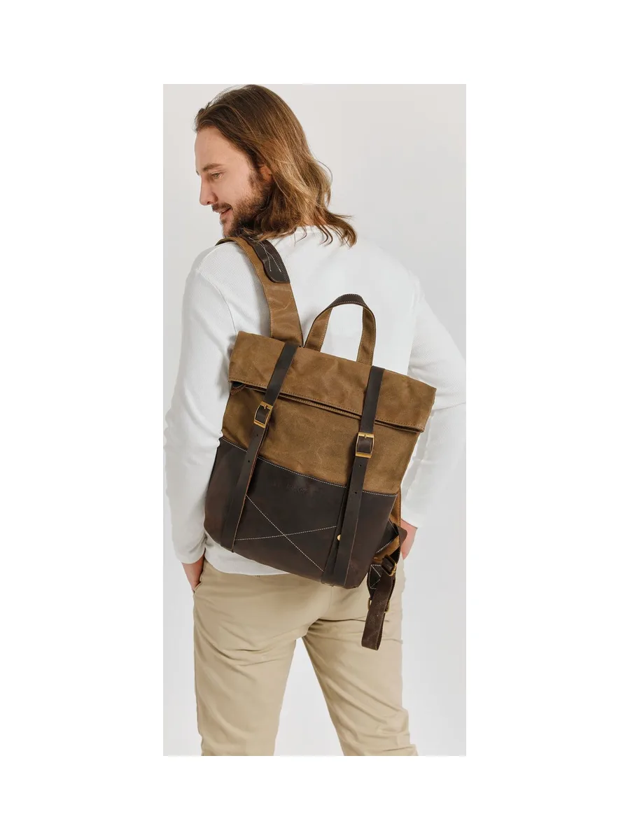 NES - Sac à dos en cuir véritable et toile enduite - Bleu 45