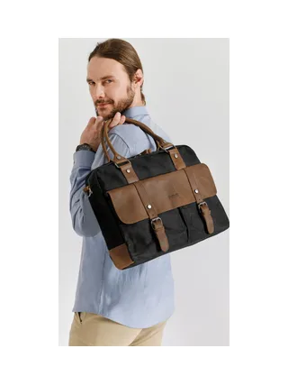 MICK - Sacoche en cuir véritable et toile enduite - Bleu 26