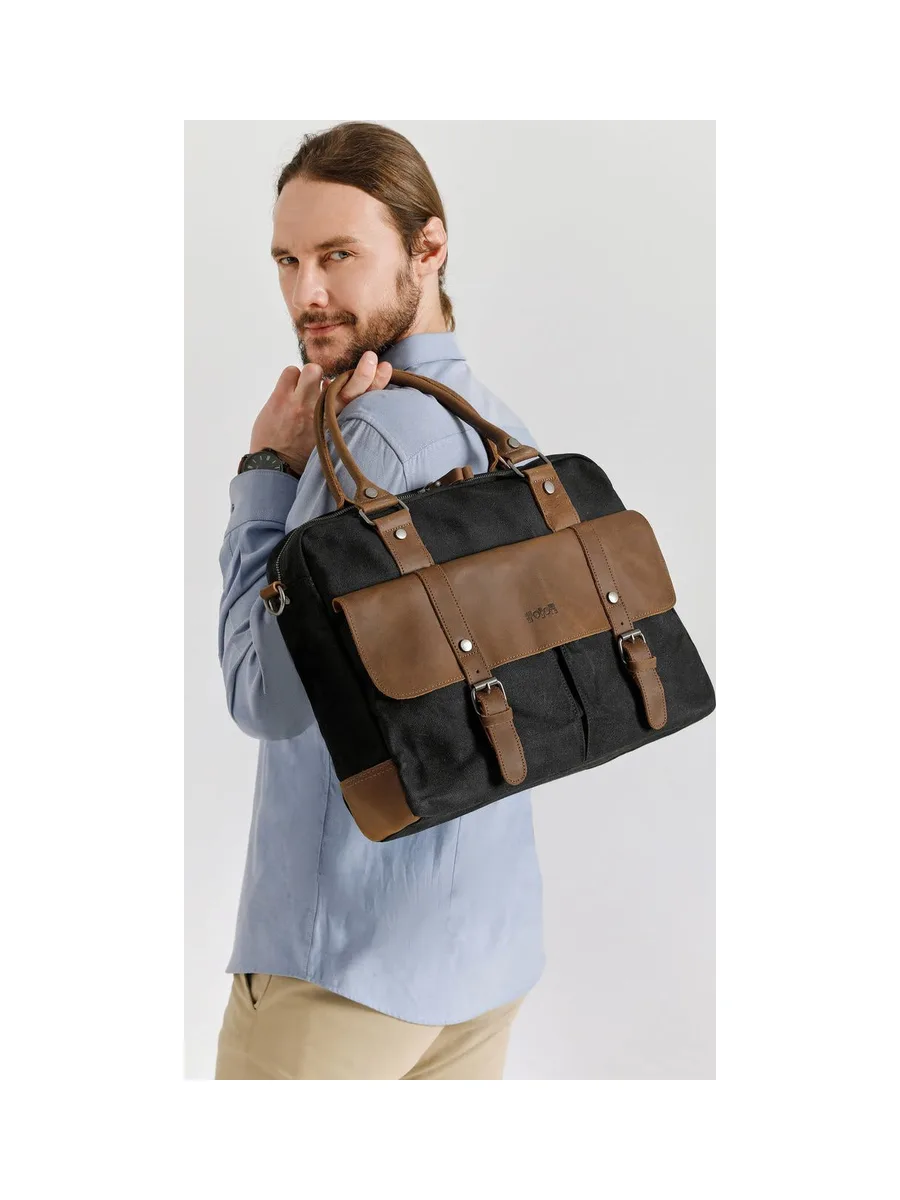 MICK - Sacoche en cuir véritable et toile enduite - Bleu 58
